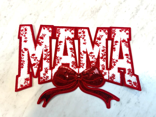 Mama Flower Red bow Chenille Patch