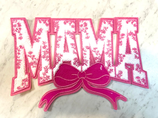 Mama Flower pink  bow Chenille Patch