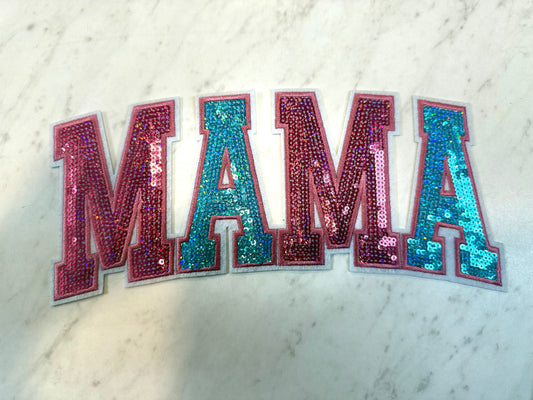 Mama pink Teal Sequin Patch