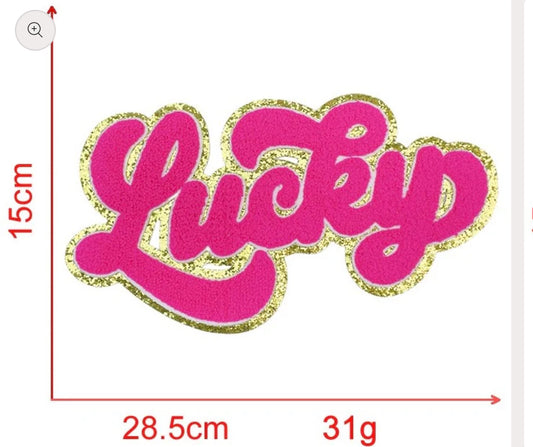 Lucky Hot Pink Chenille Patch